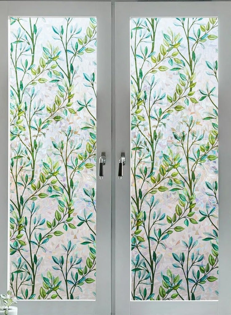 Arabest Window Privacy Film Stain Glass Window Film Rainbow Window Film Window clings Non-Adhesive Reusable Decorative for Room (Leaf Rainbow, 45cm*4m) - Image 1